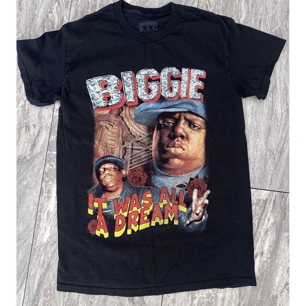 Biggie Smalls Shirt It Was All A‎ Dream Black Vintage Style Rap Tee Size S 0286